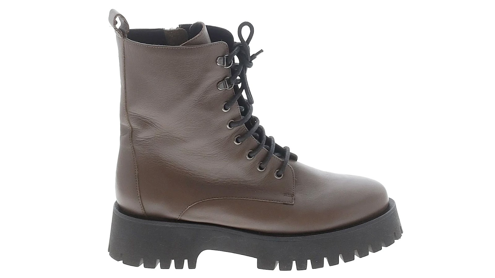 A combat boot against a white background.