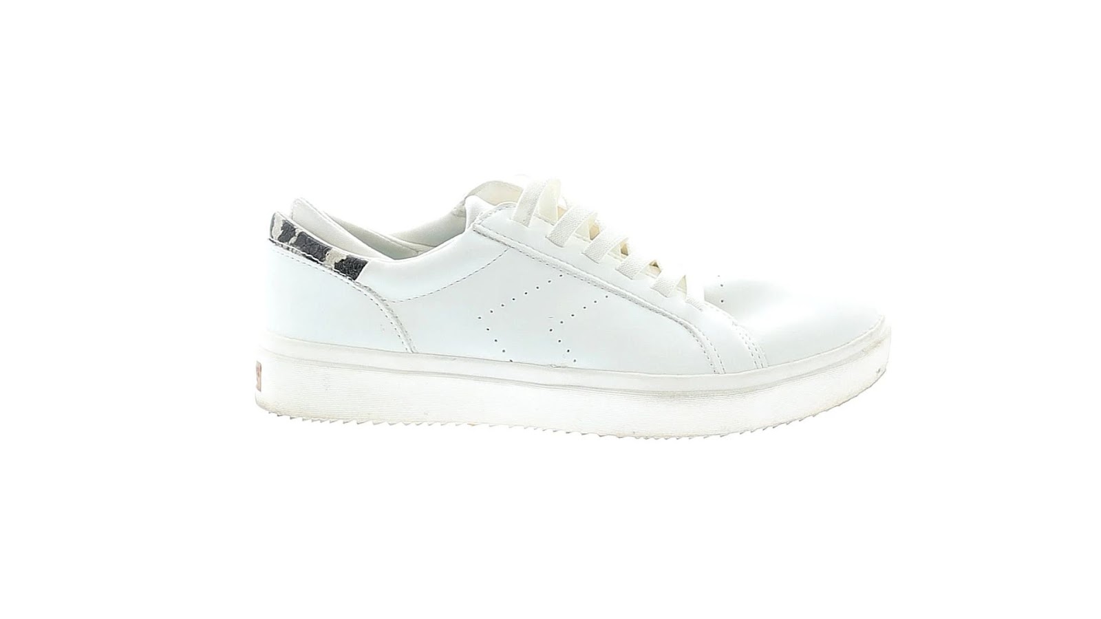 A white sneaker with a design.