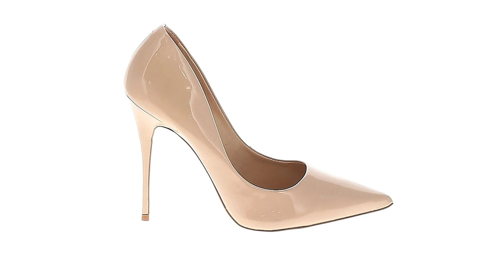 A cream-colored stiletto heel with a pointed toe.