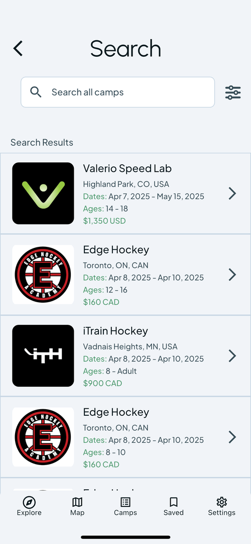 screenshot of search page
