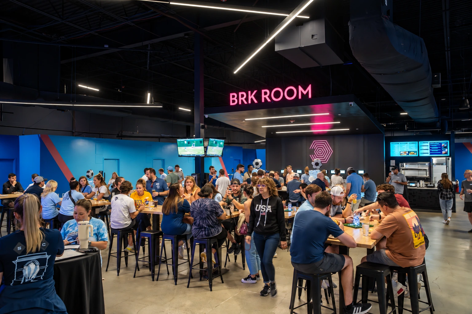 Guests enjoying a BRKTHROUGH challenge room; sample event-space imagery