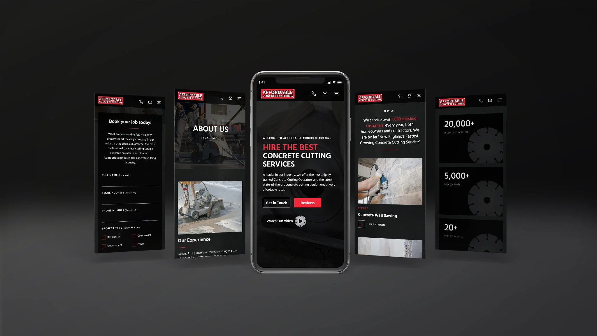 Affordable Concrete responsive website design showing mobile-friendly pages created to improve user experience and SEO.