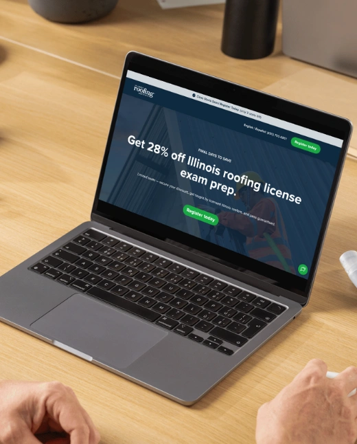 Roofing exam prep school website design.