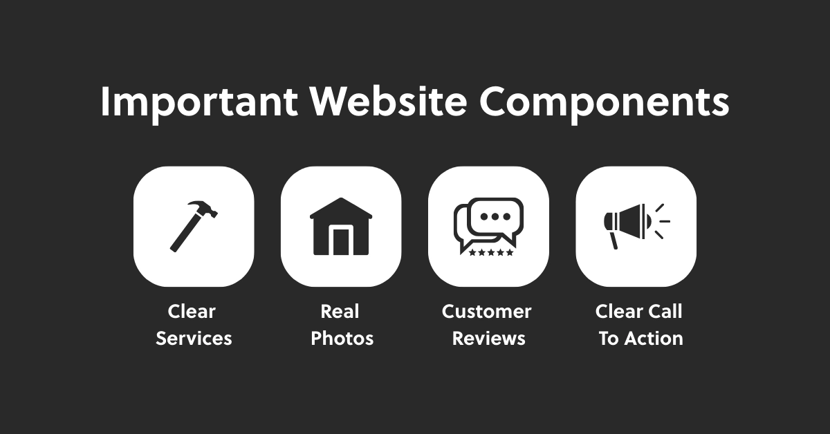 Important website parts (clear services, real photos, reviews and clear CTA.