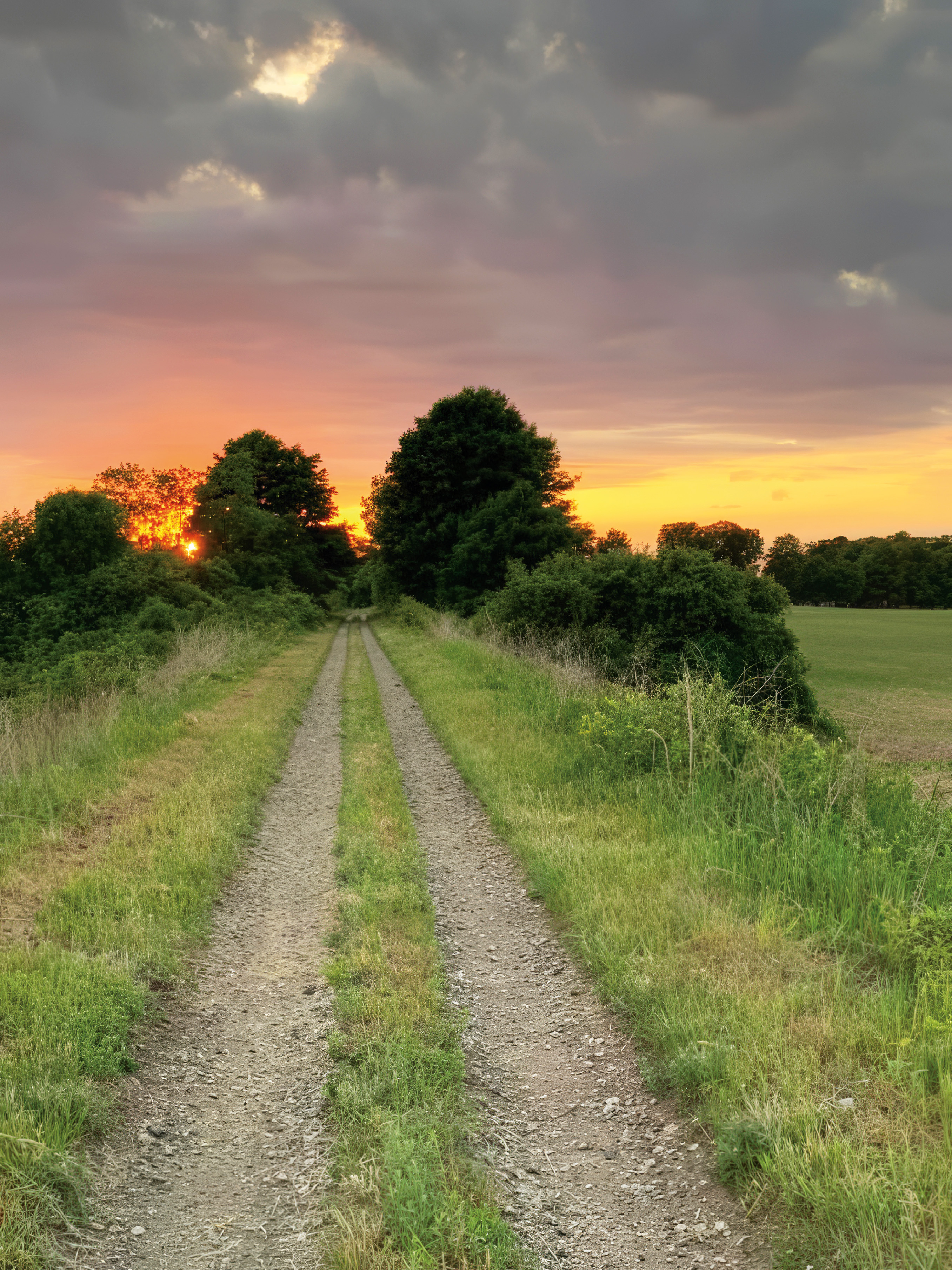 Trail into the distance with a coloured sky
