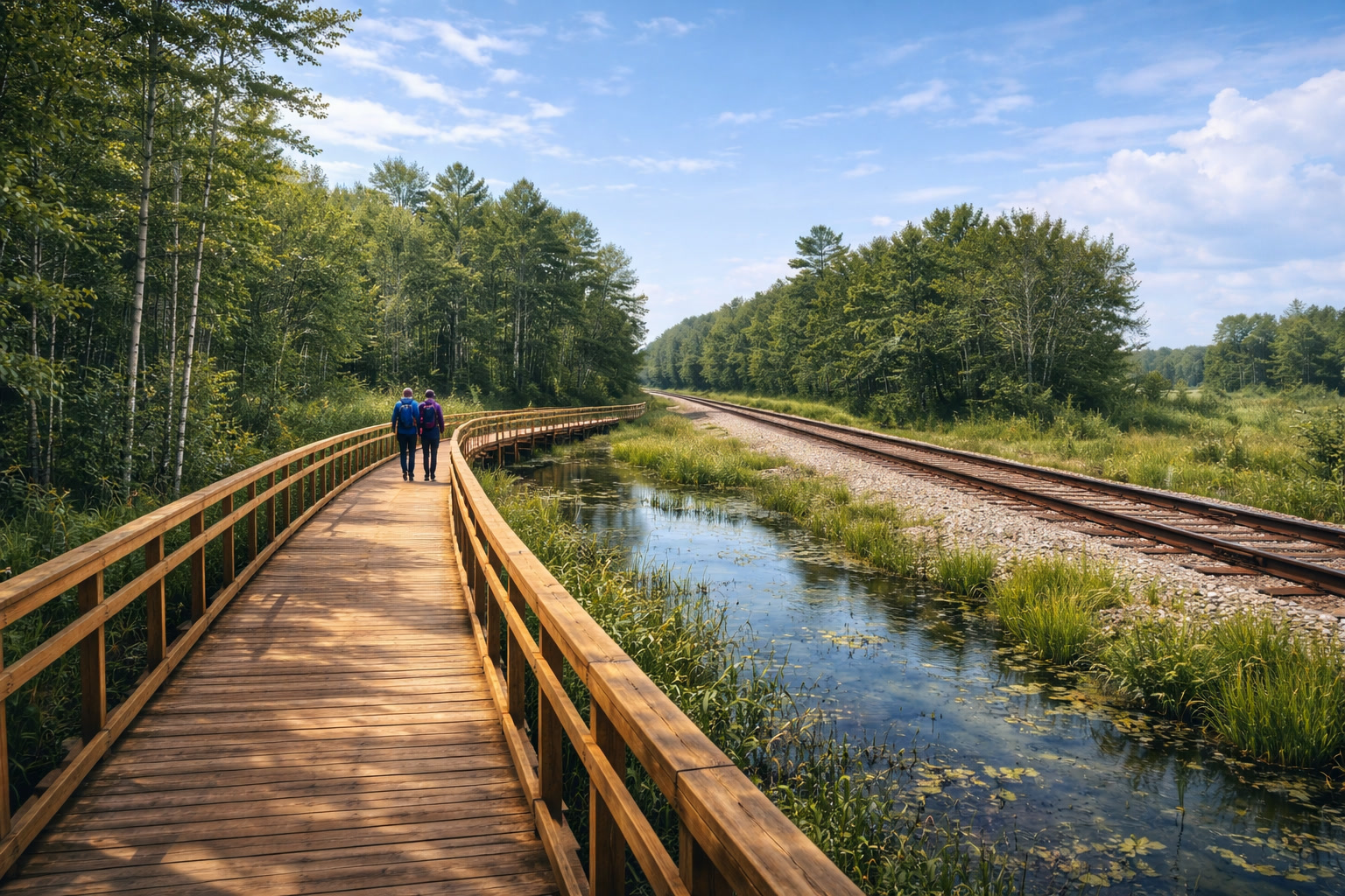 Concept rendering of the proposed Guelph Connection boardwalk beside the railway corridor.