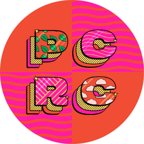 Letters PCRC on an orange/pink background