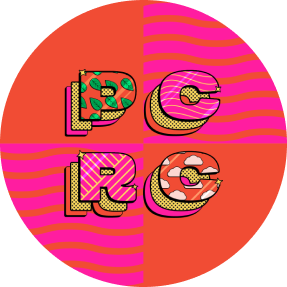 Letters PCRC on an orange/pink background
