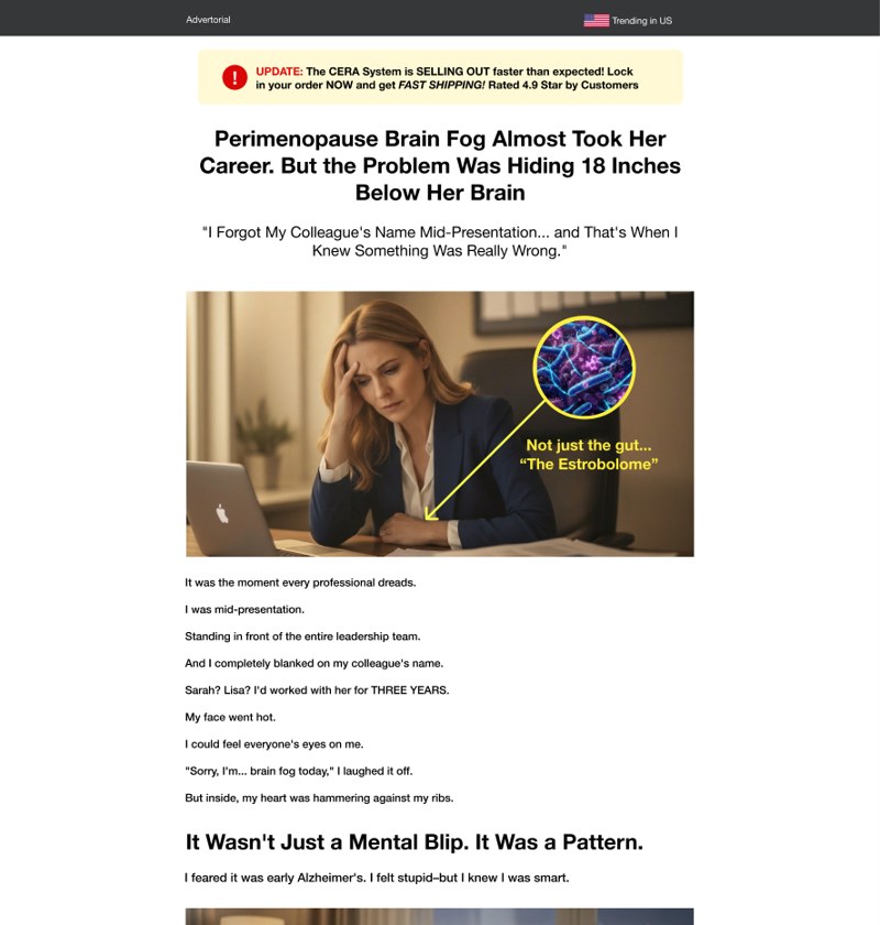 CeraThrive Story advertorial · Perimenopause brain fog