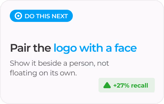 Text urging to pair the logo with a face beside a person to boost recall by 27%.