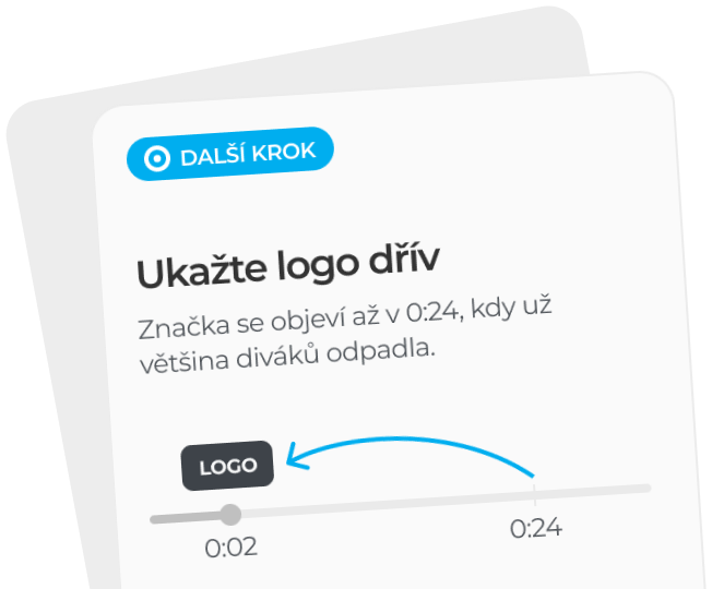 Instruction card urging to show the logo earlier as brand appears at 0:24 when viewers have dropped.