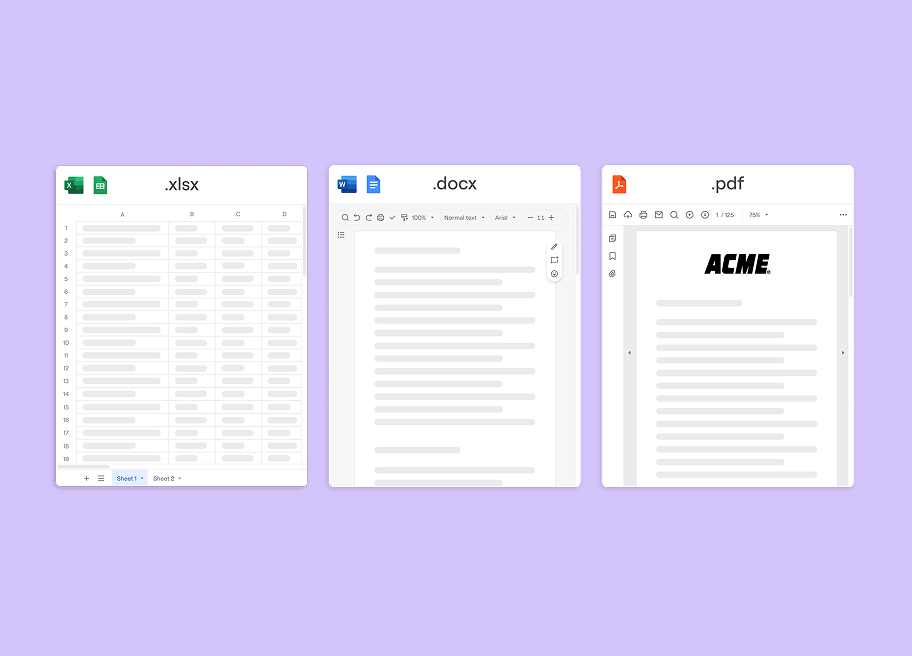 Steerlab ingests Excel, Word, PDF, and narrative proposals, keeping content clean and up to date.