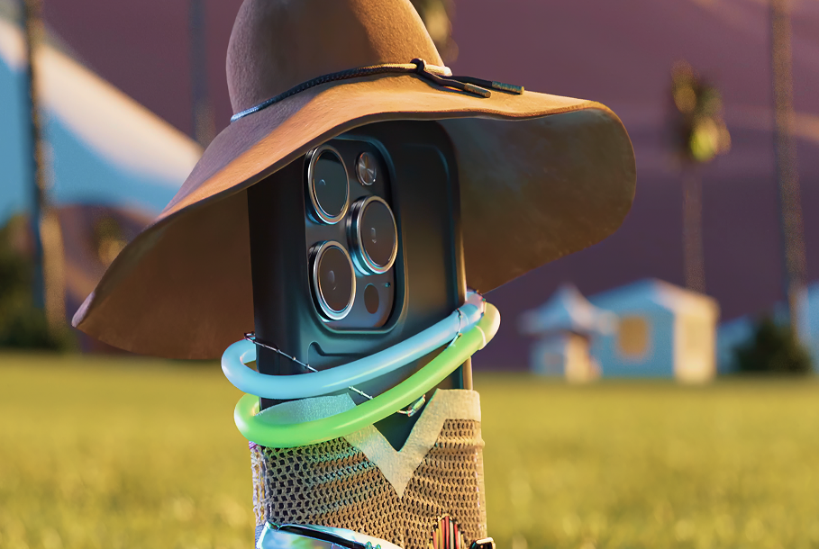 Google BPF close up image of phone with a hat and some glow stick necklace with clothes.