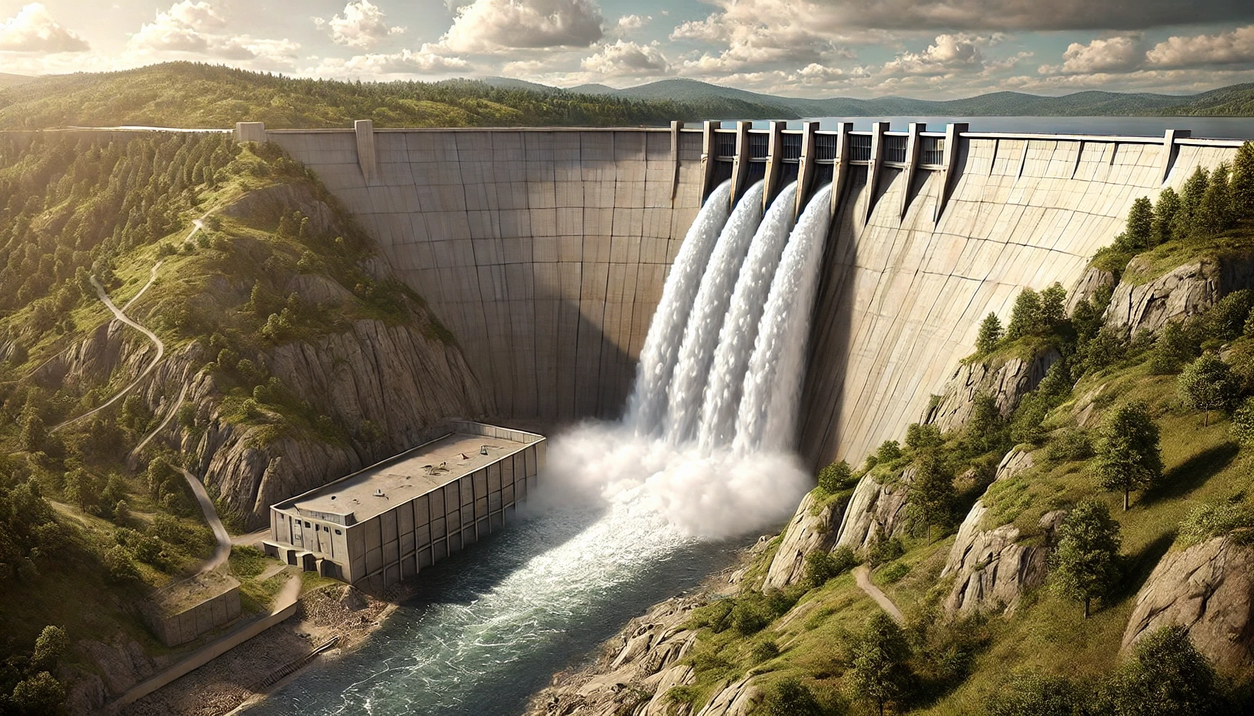 Image of a dam letting out some water