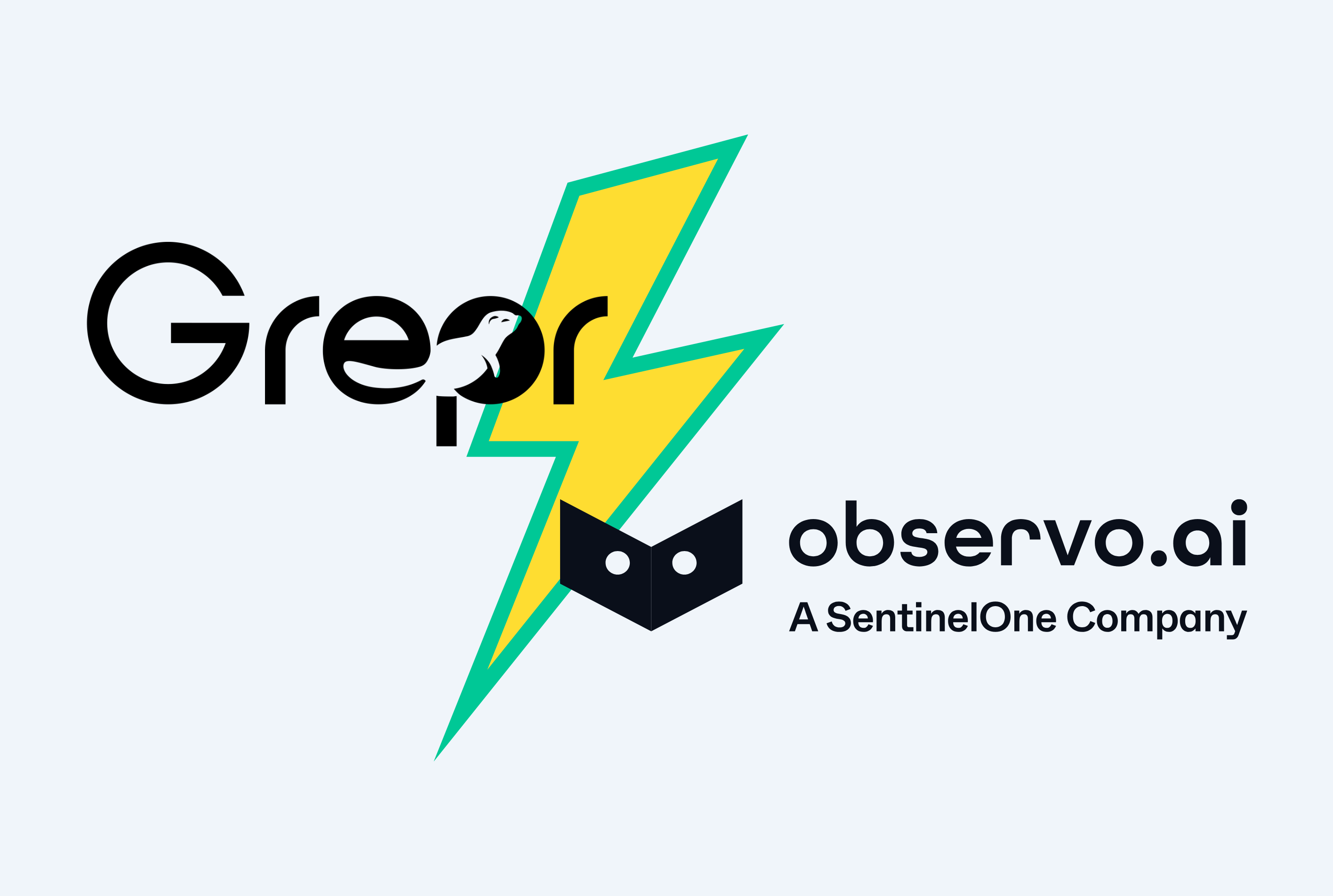 Grepr logo, lightning bolt resembling the versus symbol, Observo logo