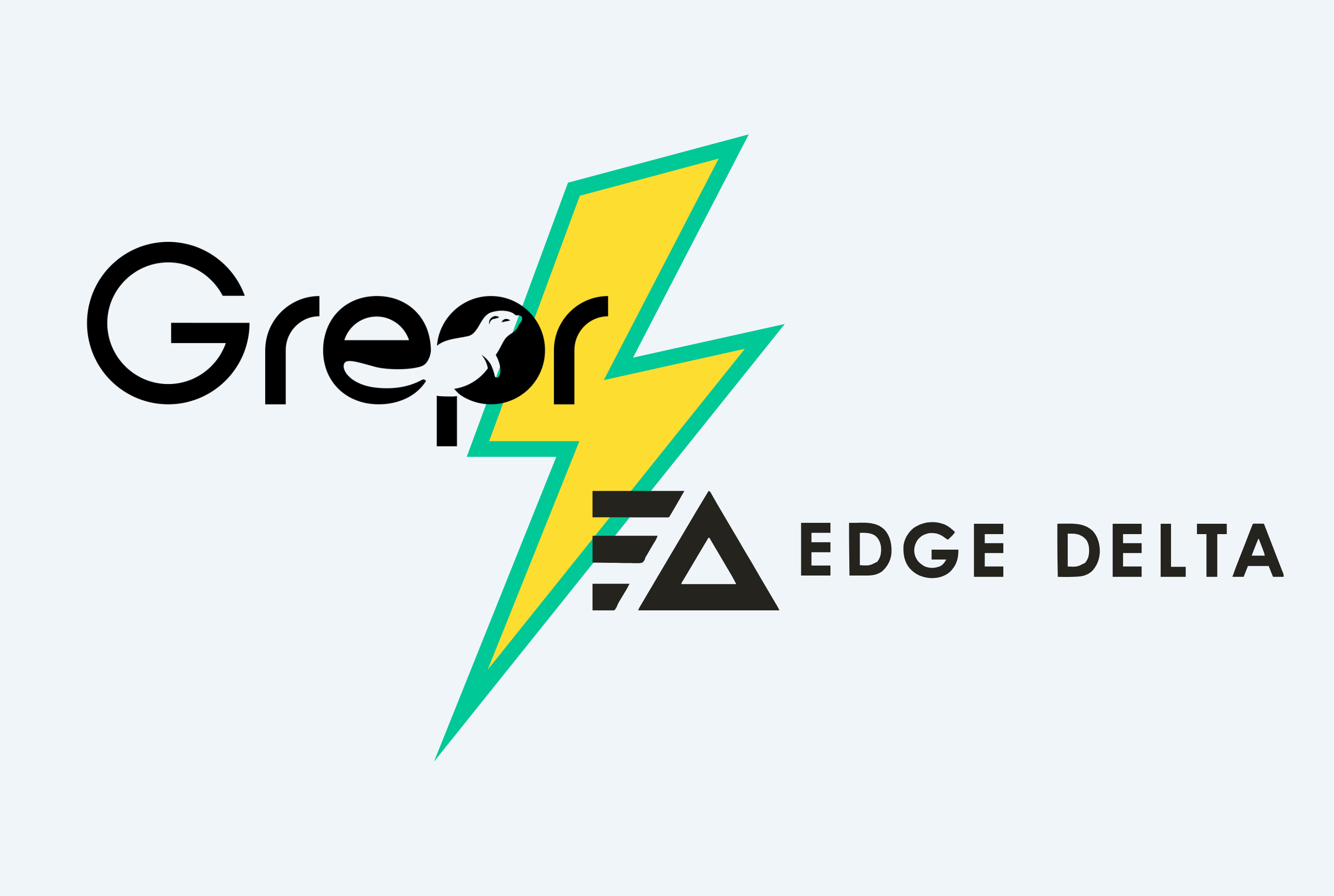 Grepr logo, lightning bolt resembling the versus symbol, EdgeDelta logo