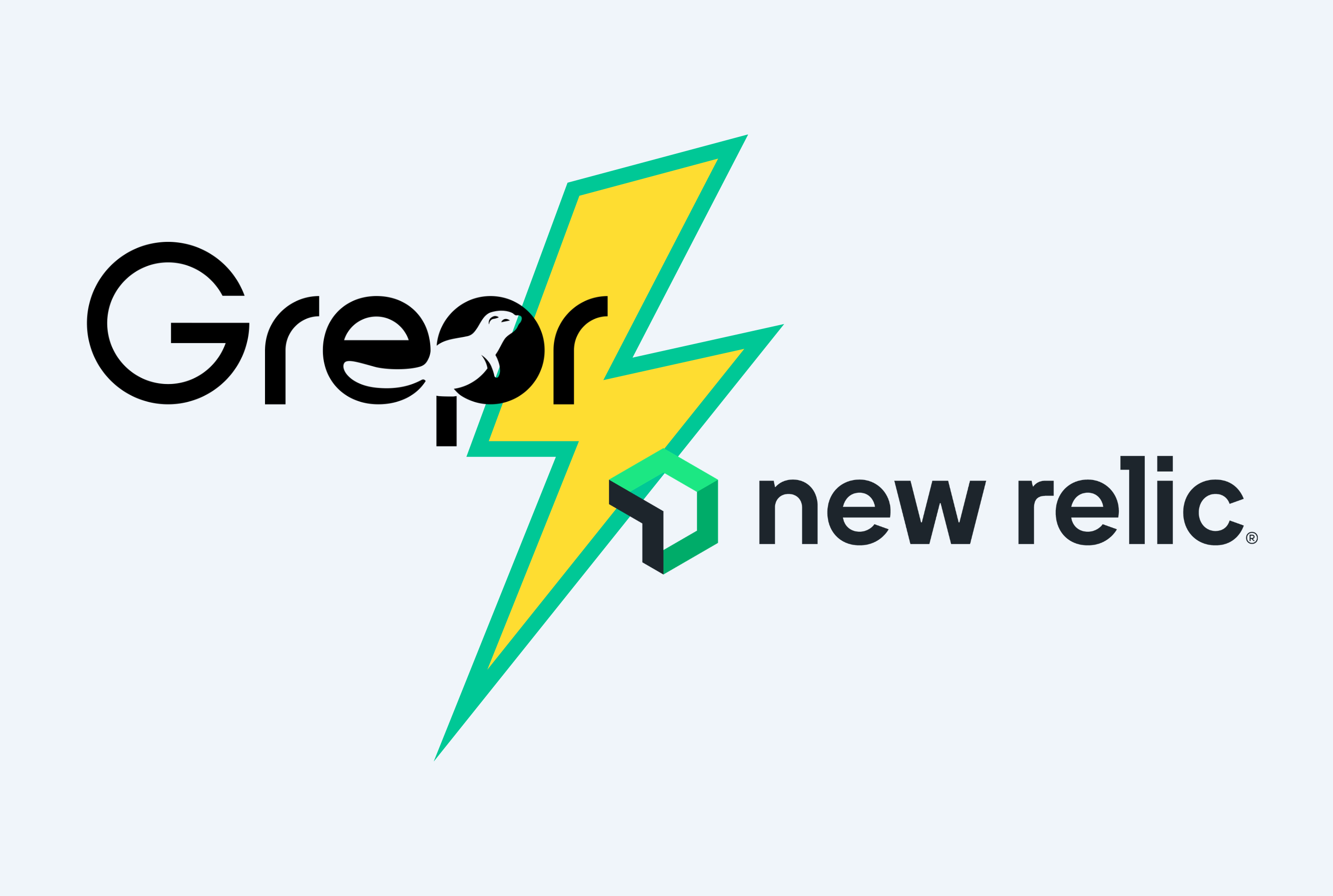 Battle image of Grepr and New Relic, with a lightning bolt in between