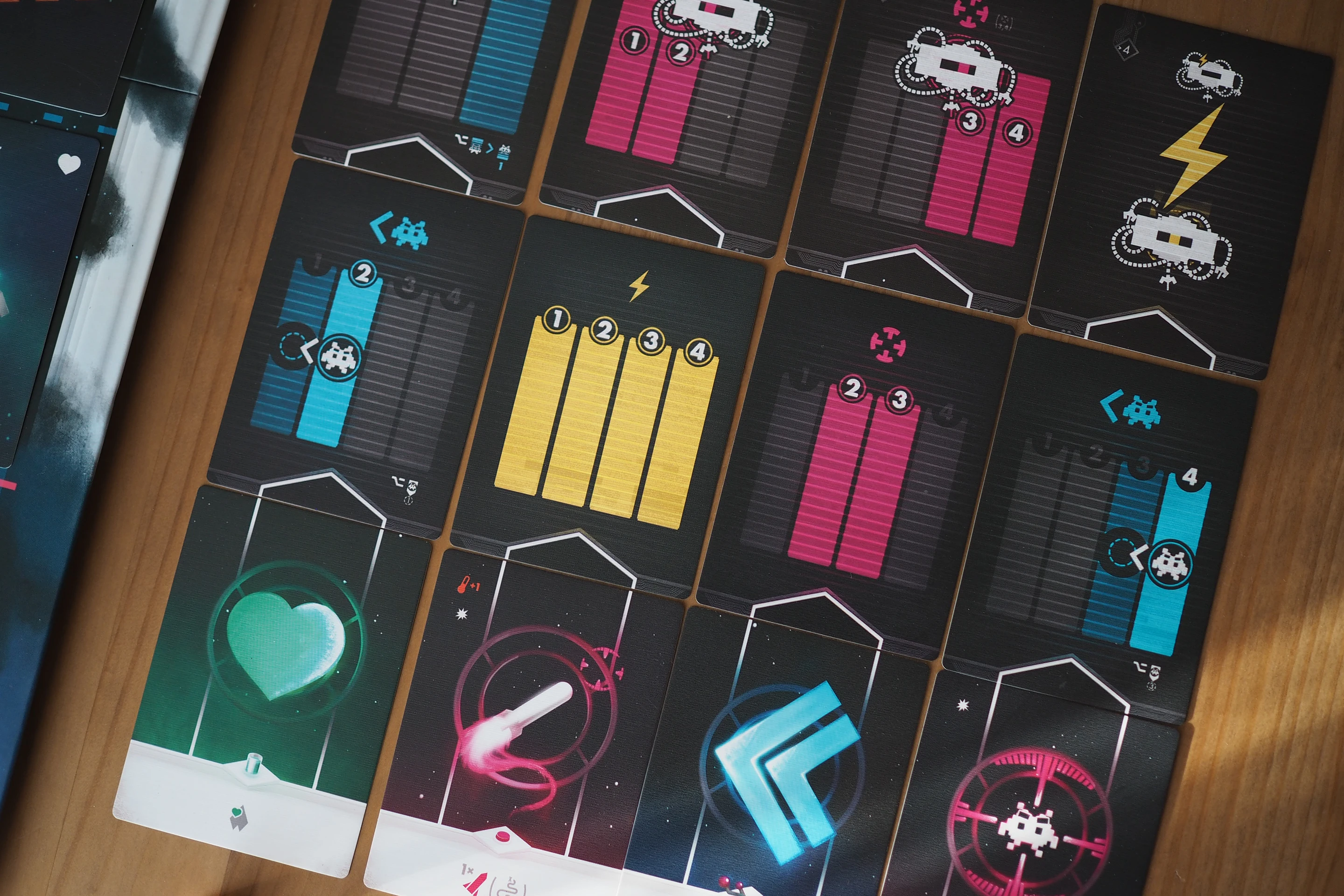 Command Cards and Danger Cards lined up and prepared to  be resolved