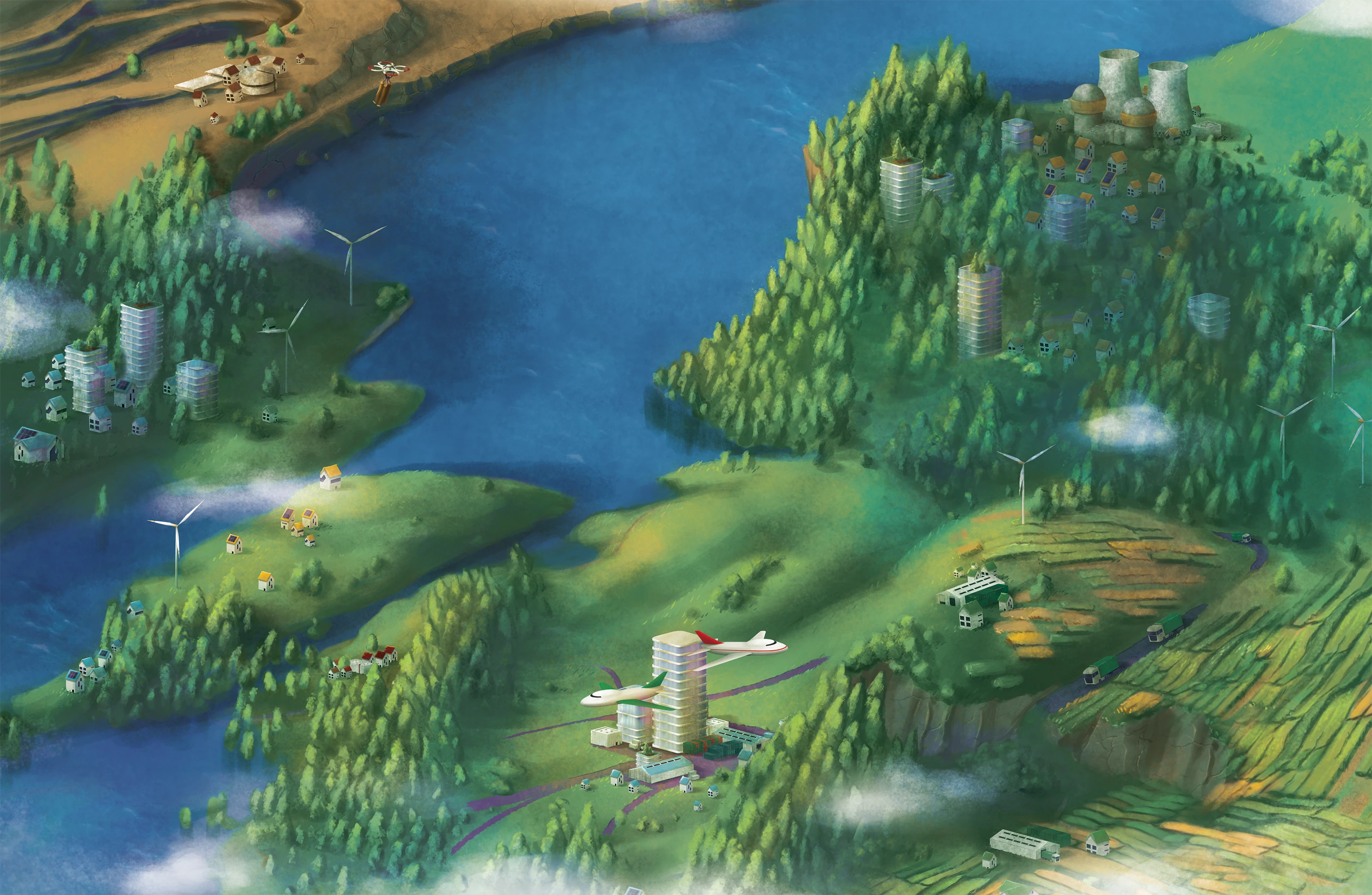 Landscape illustration from the Cover of Terra Futura