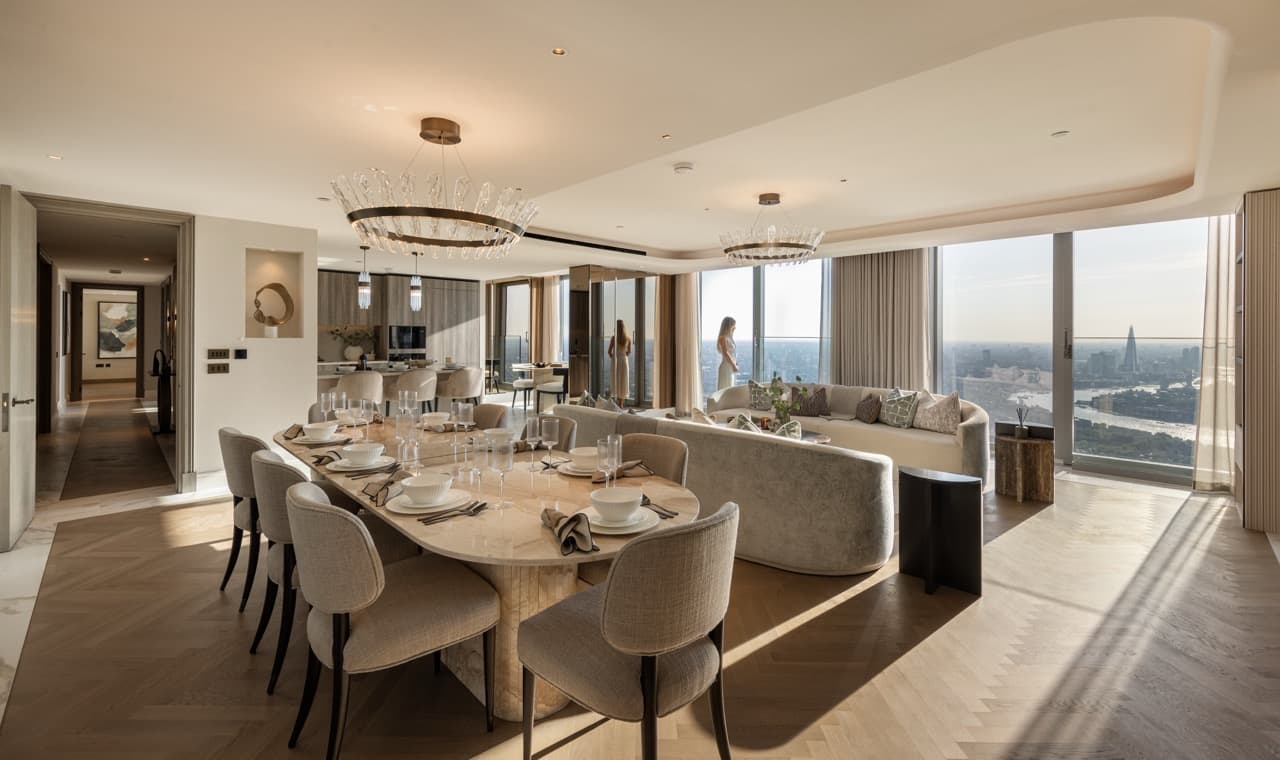 Living and dining at The Landmark Penthouse