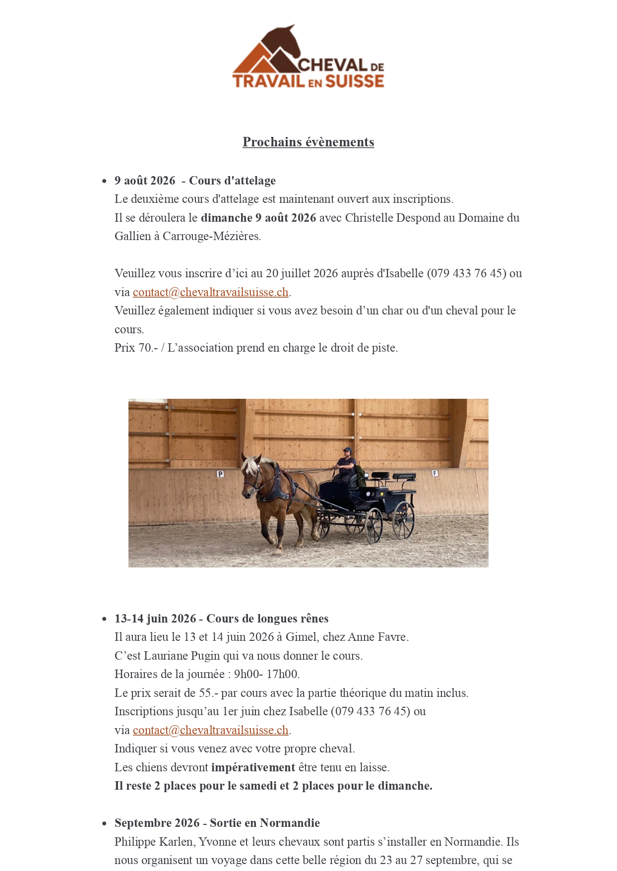 Newsletter Cheval Travail Suisse