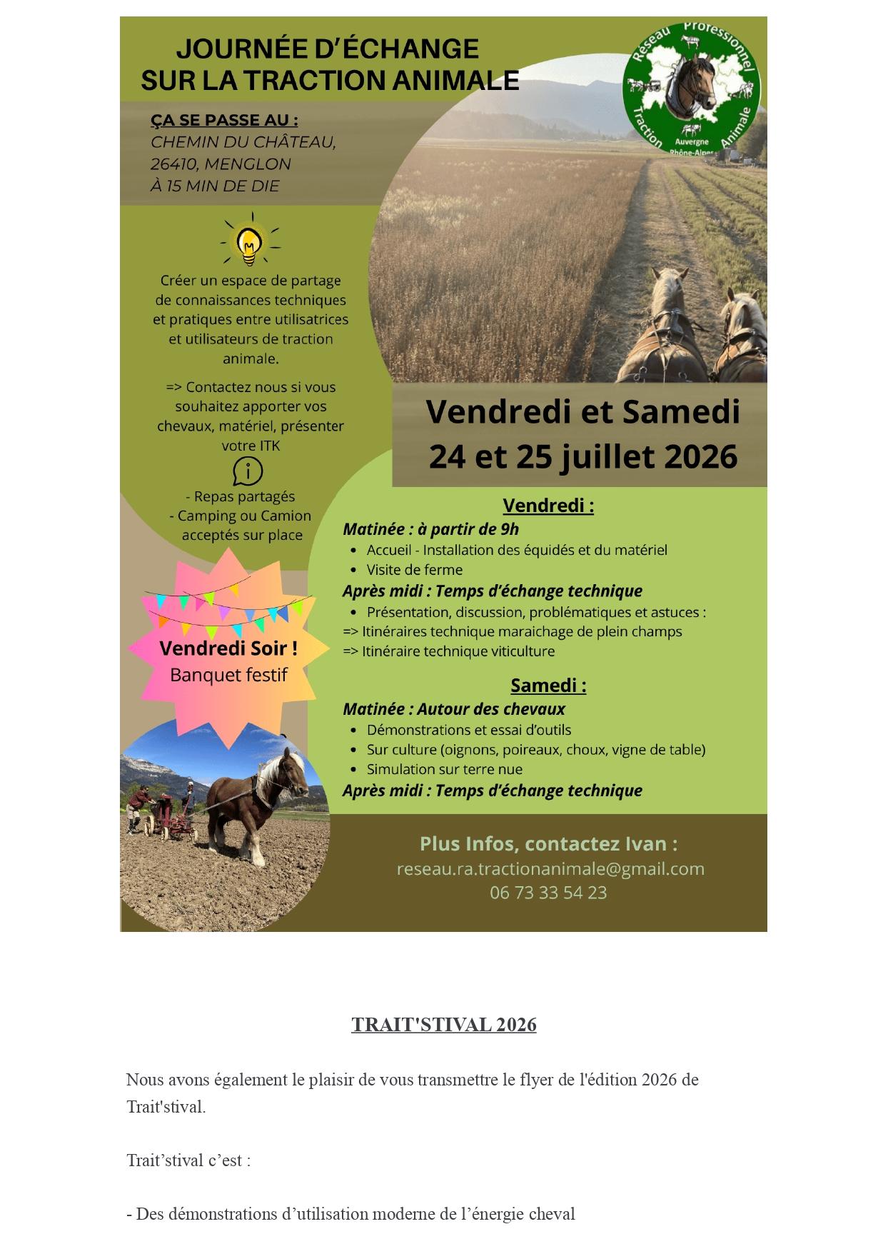Newsletter Cheval Travail Suisse