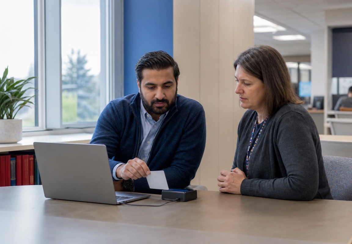 University staff testing a campus identity workflow