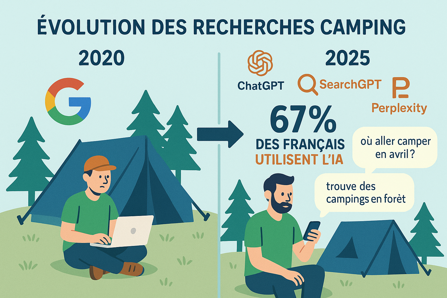 évolution des recherches de campings avec l'IA