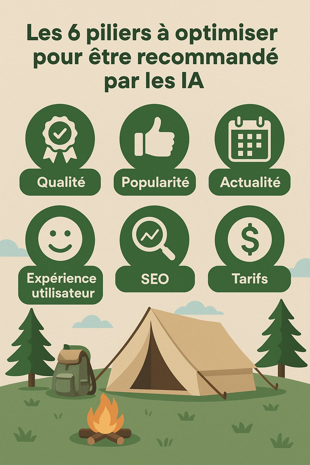 Les 6 piliers à optimiser pour être recommandé par les IA pour un camping