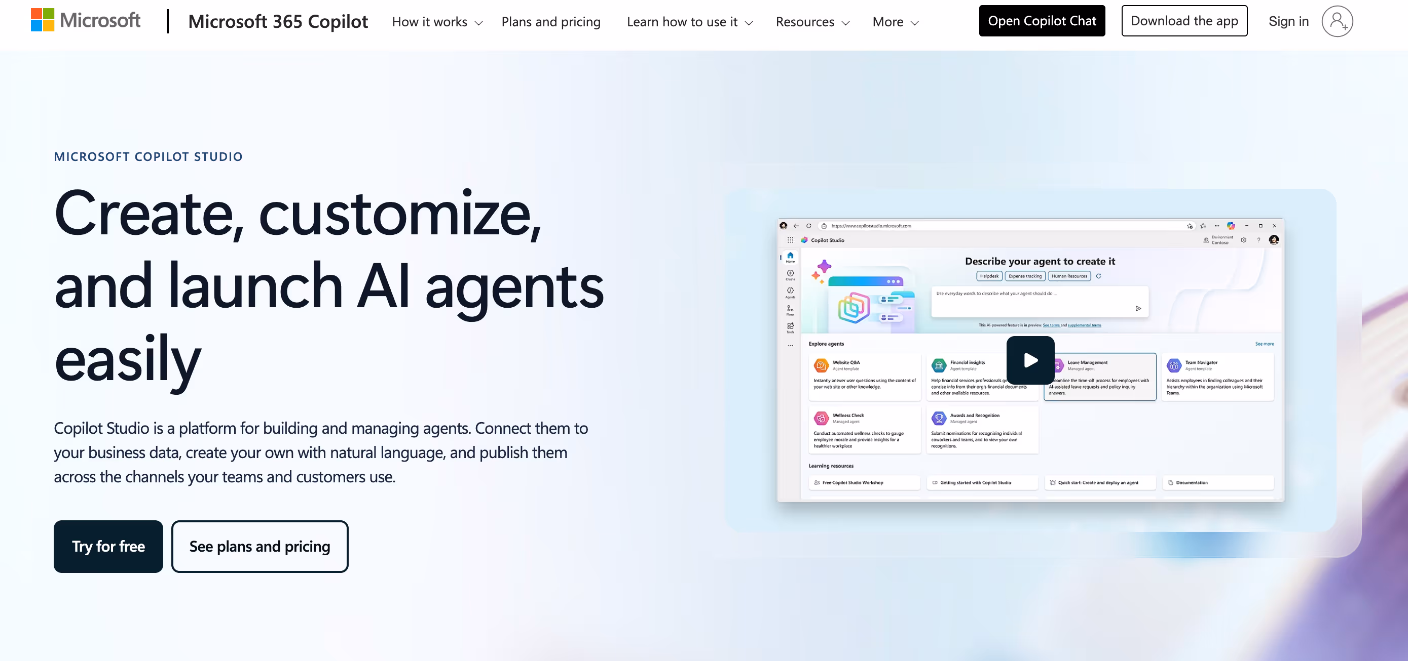 microsoft copilot studio for building custom business assistants