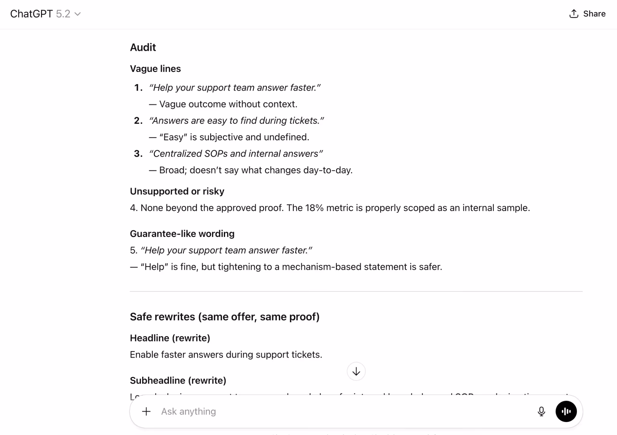clarity and claims audit in chatgpt