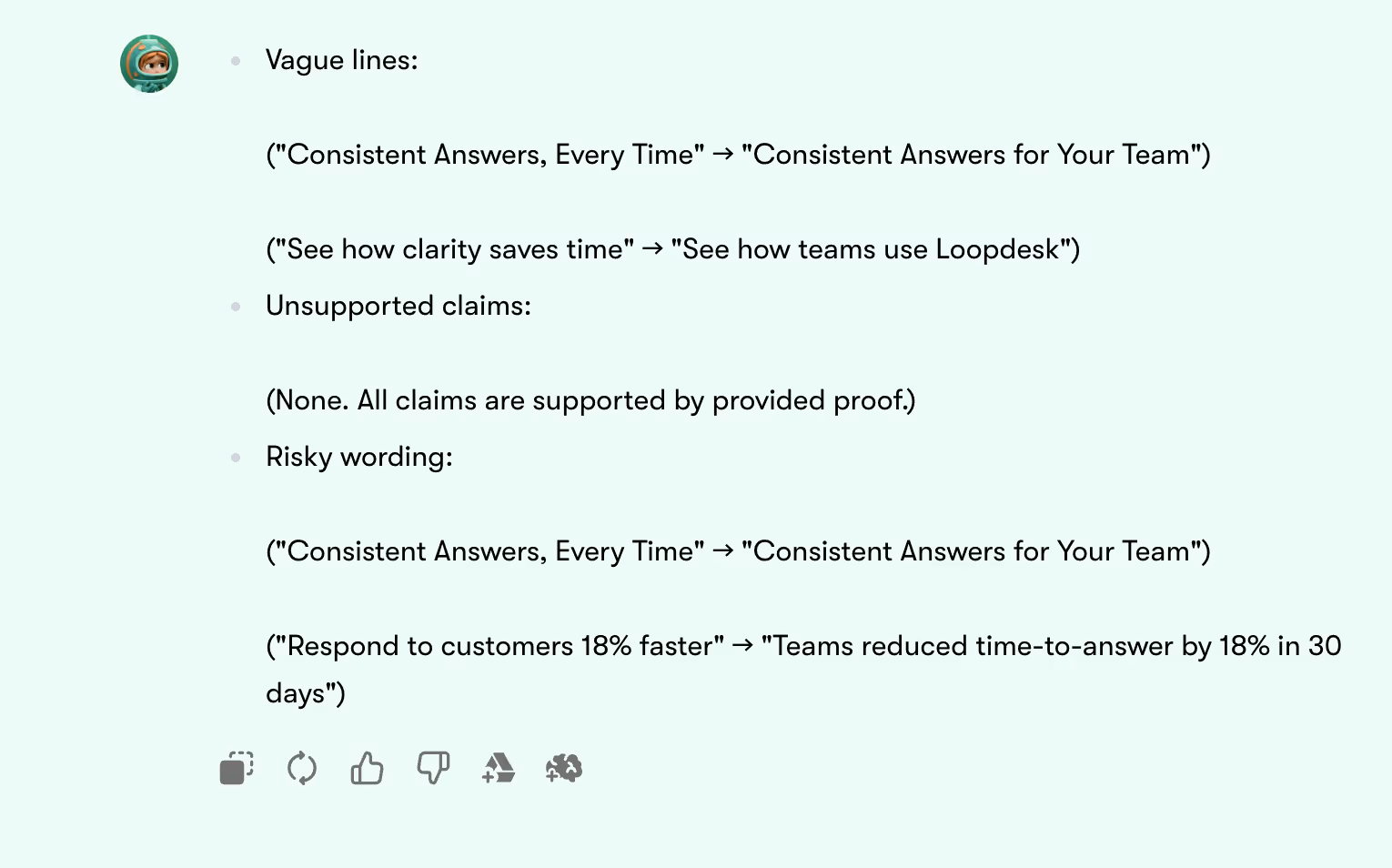 clarity and claims audit output