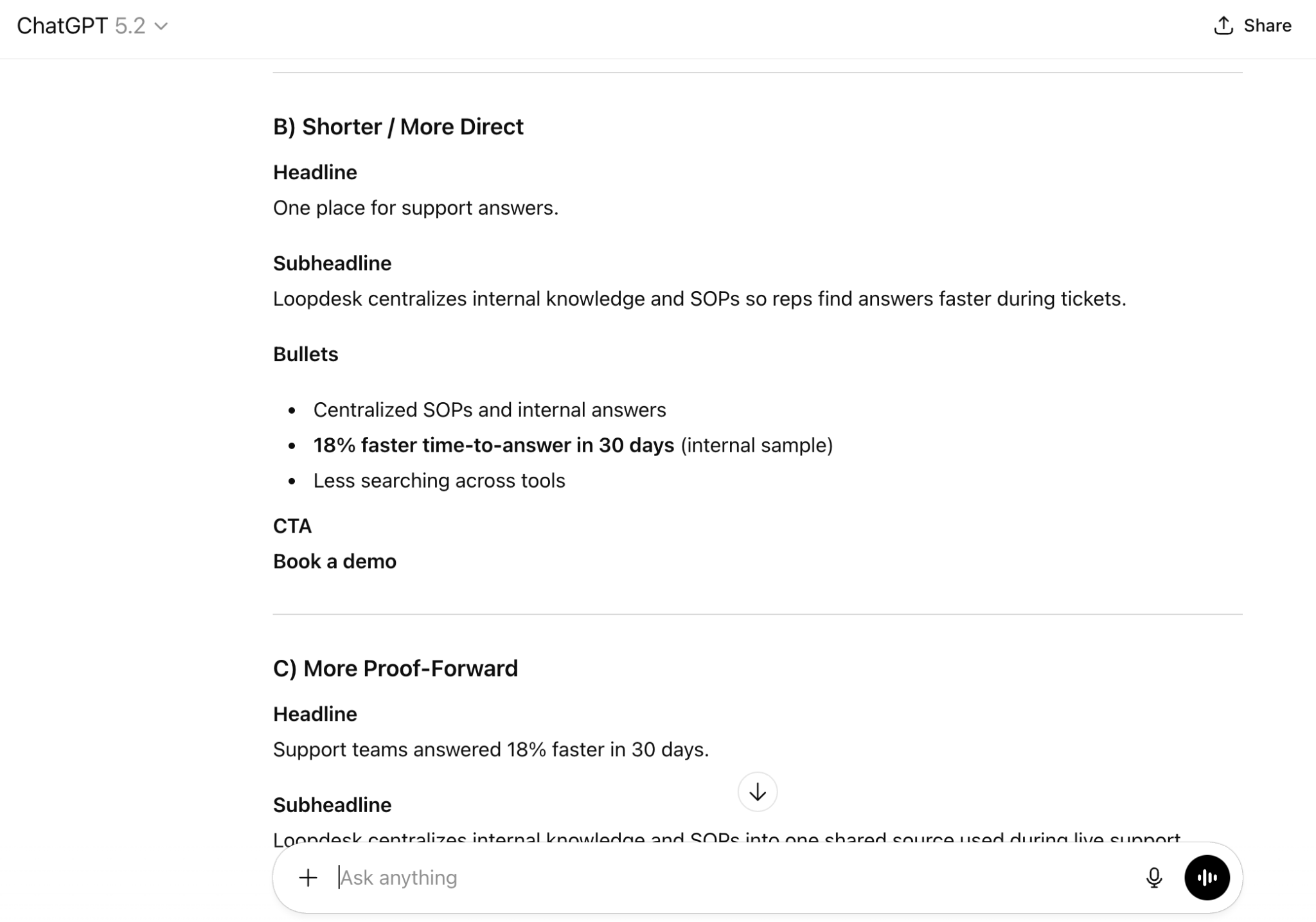 final options a/b/c in chatgpt