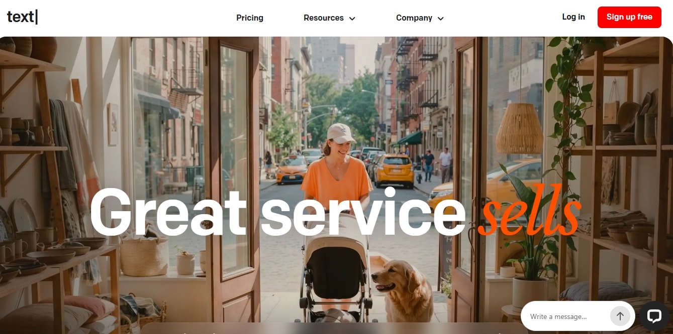 texts ai homepage menu with call to action pricing plans and resources