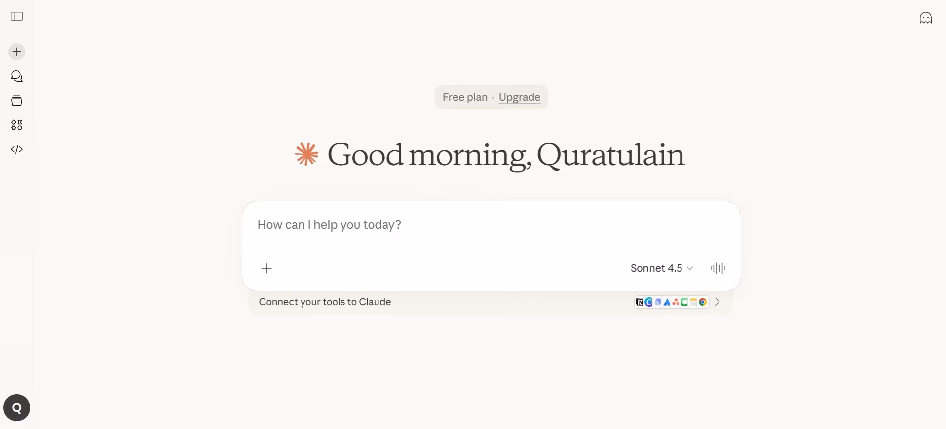 claude homepage interface