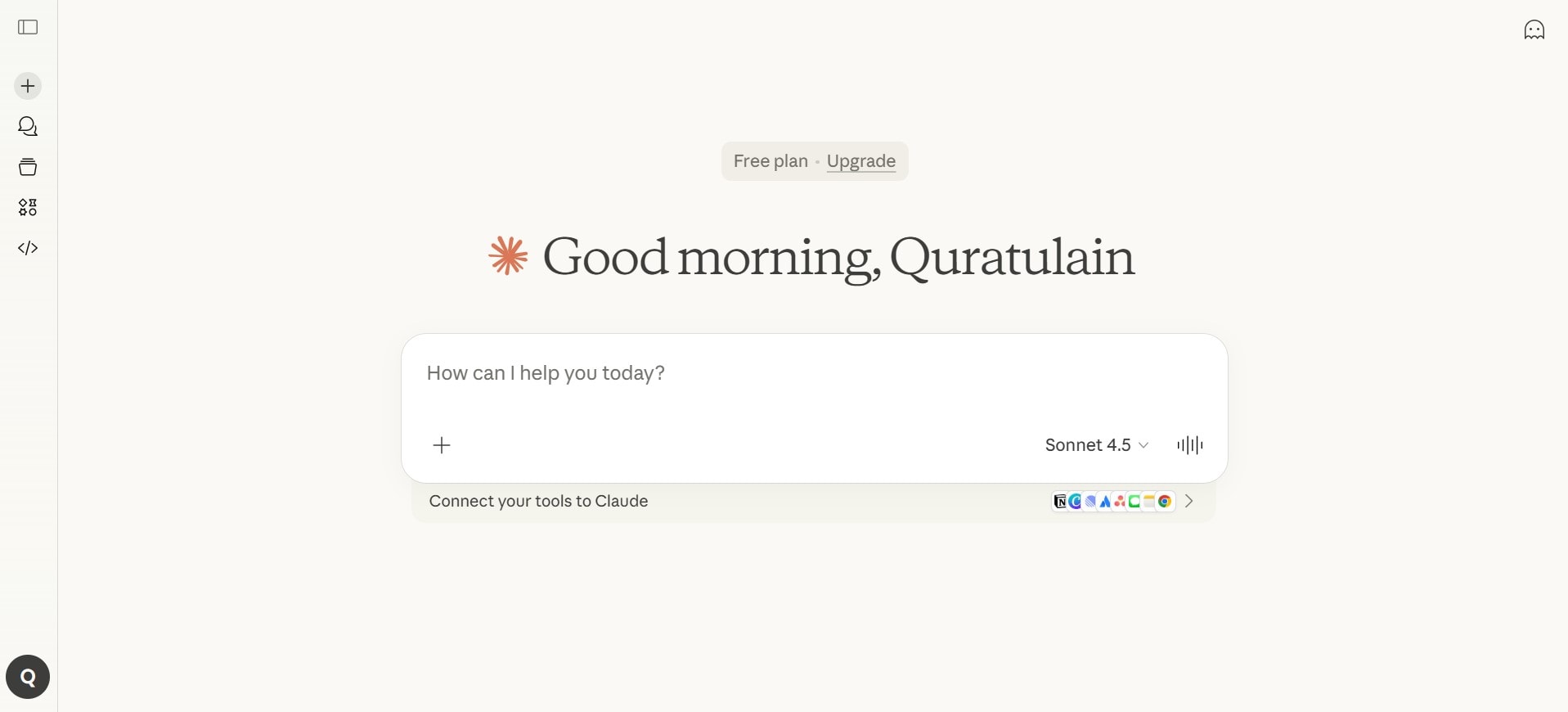 claude homepage interface