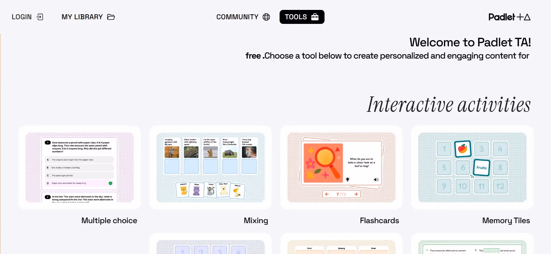 padlet ta homepage interface