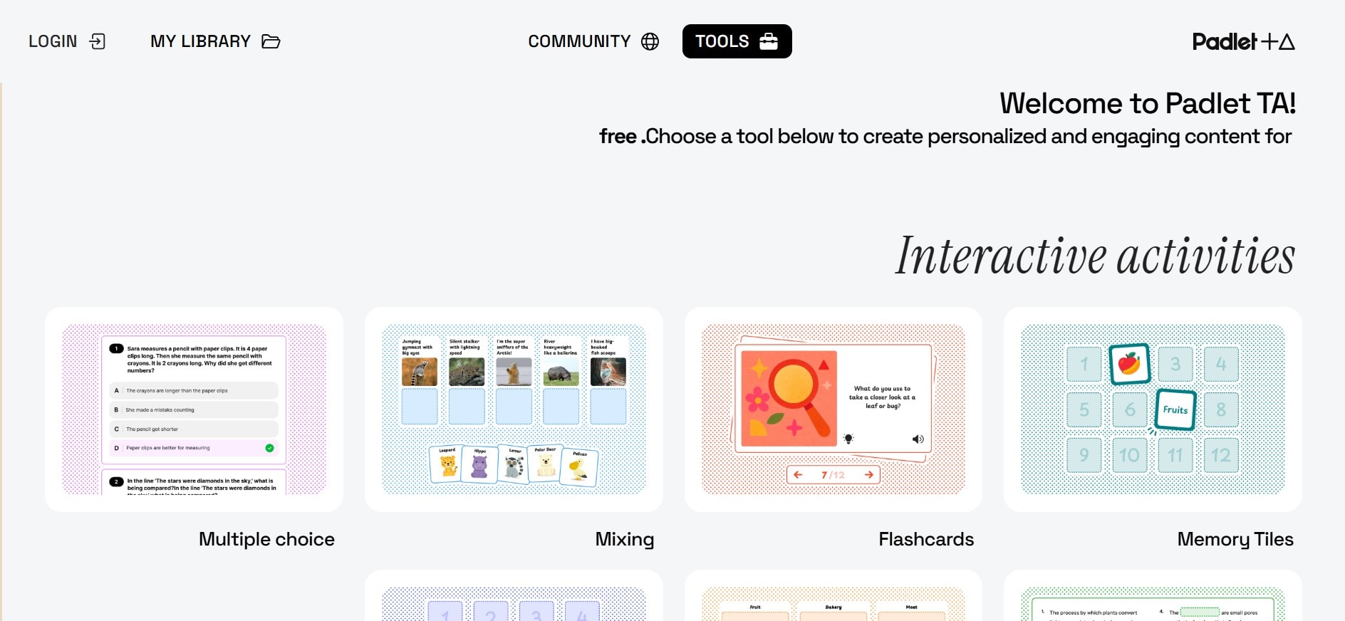 padlet ta homepage interface