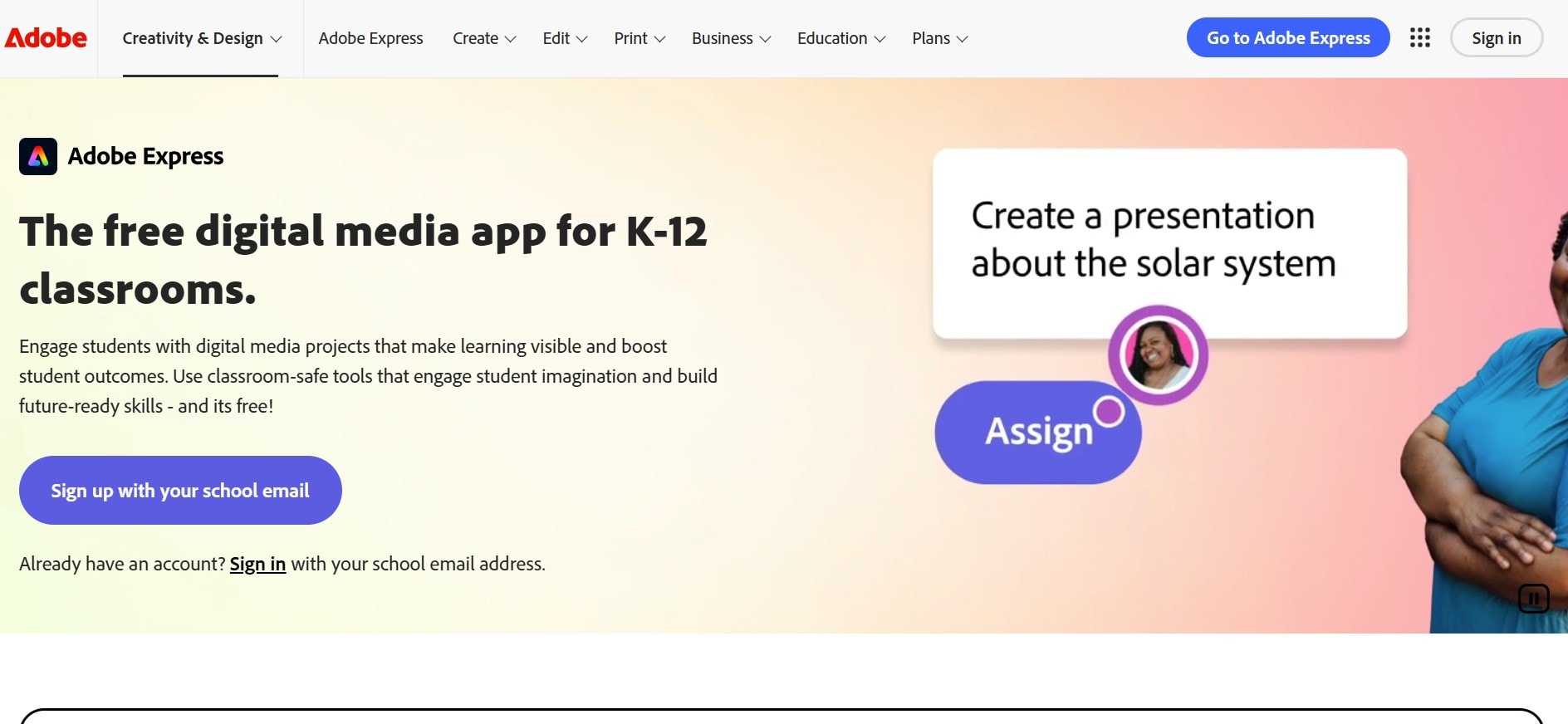 adobe express for educators homepage