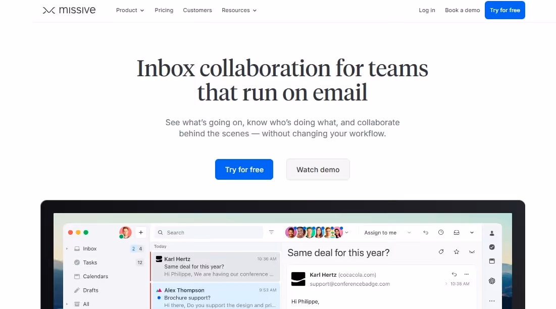 illustration of missive workspace organizing chats and team collaboration