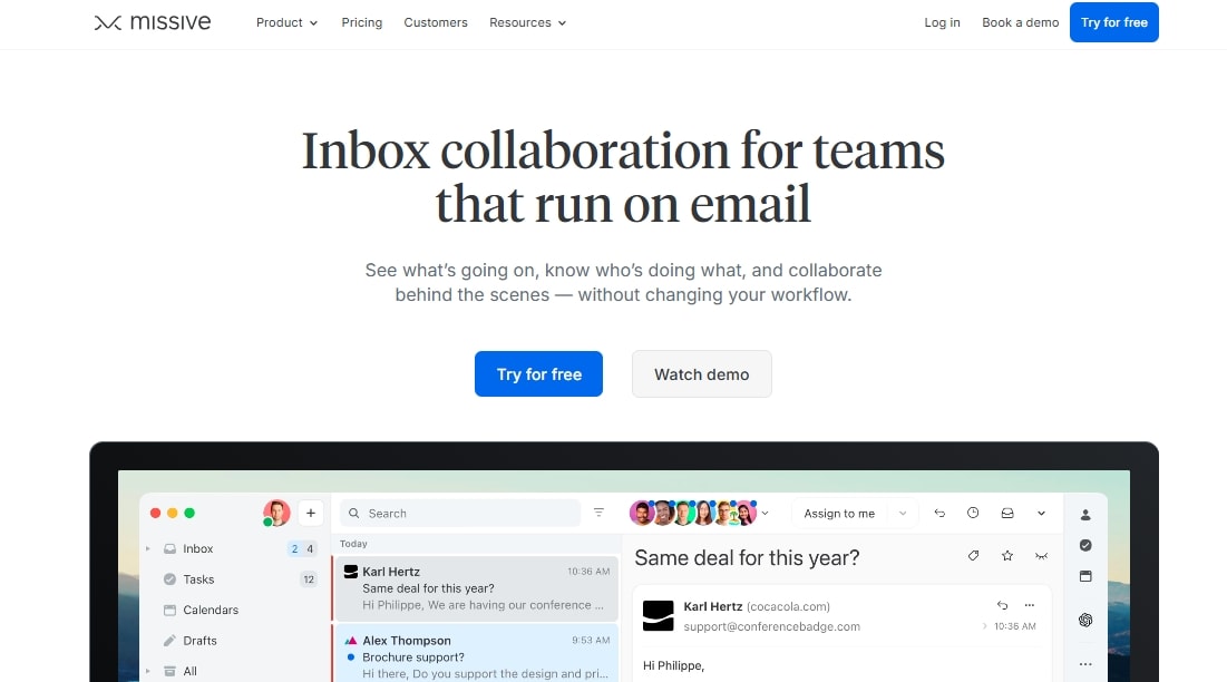 illustration of missive workspace organizing chats and team collaboration