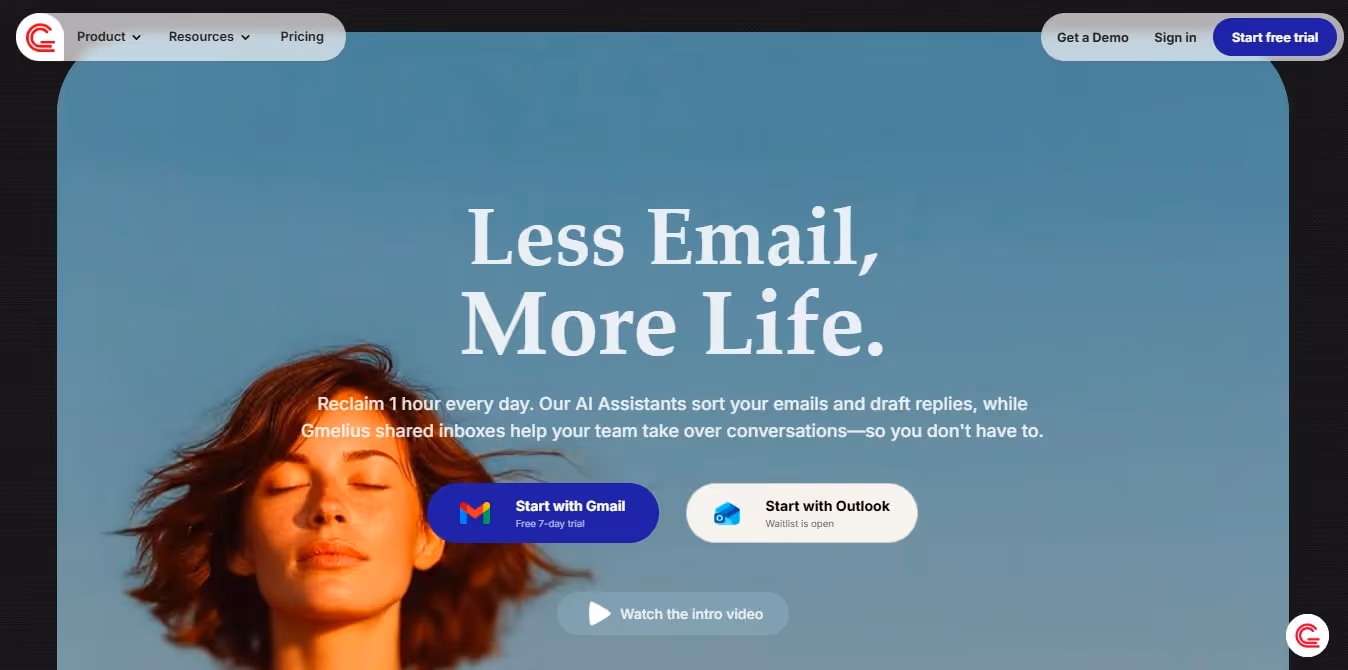 illustration of gmelius with get started menu for gmail and outlook users