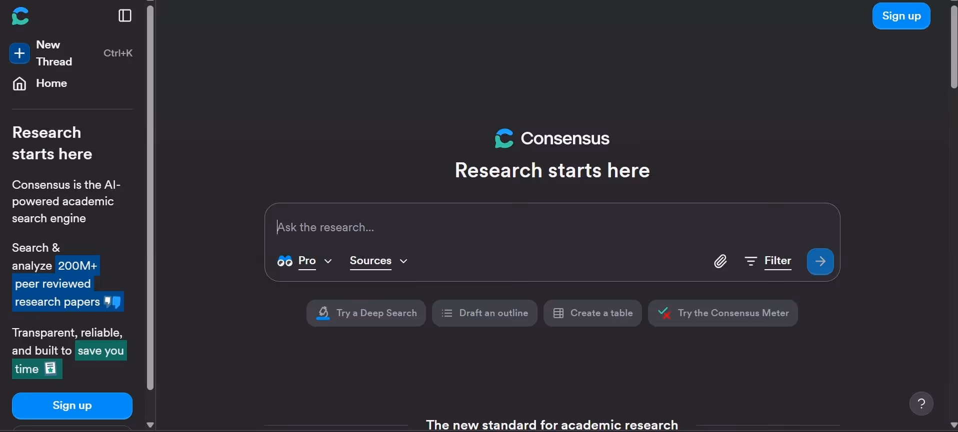 consensus homepage with a textbox