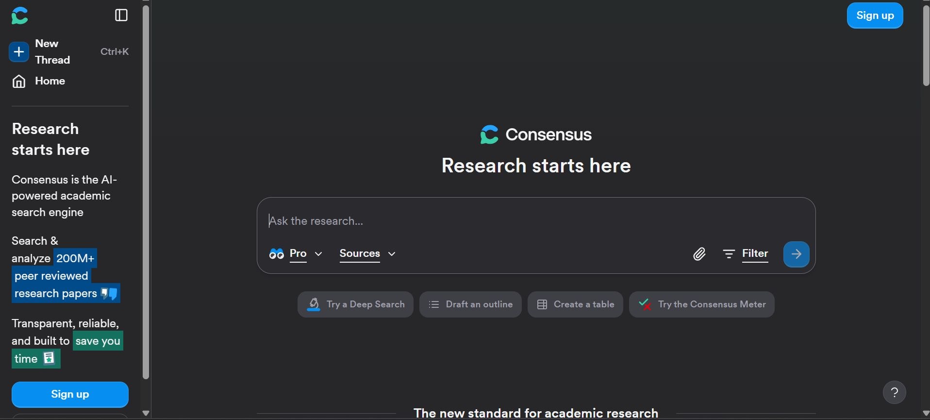 consensus homepage with a textbox
