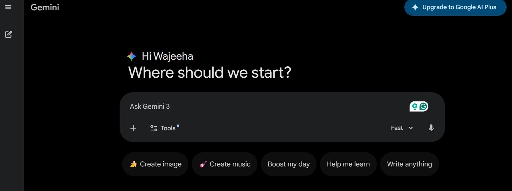 gemini landing page with a text box