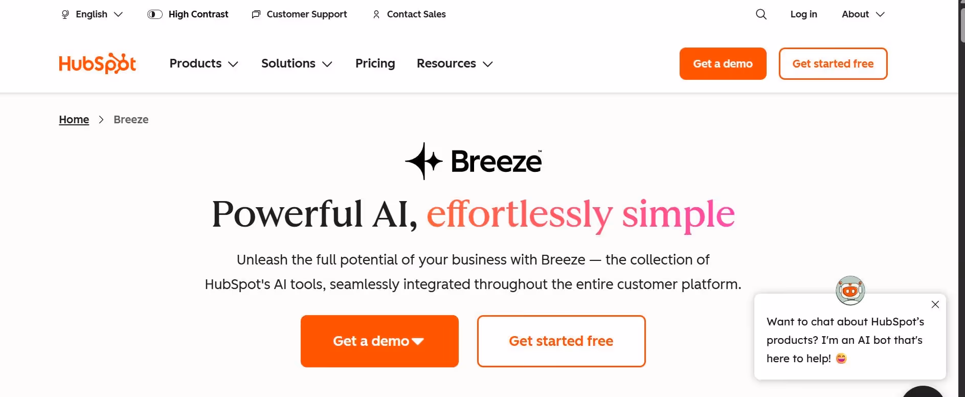 hubspot breeze homepage 
