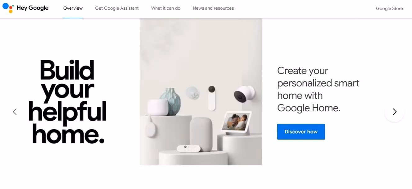 google assistant product page highlighting personalized smart home control functionality