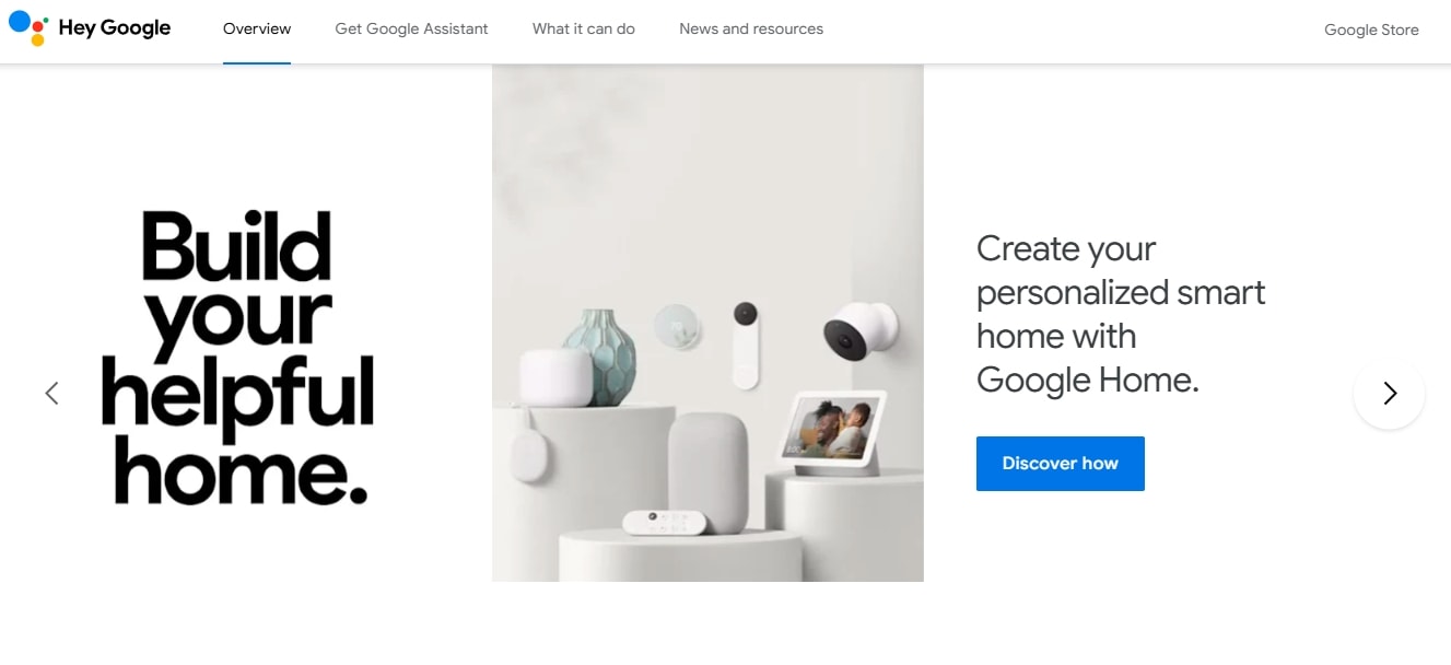 google assistant product page highlighting personalized smart home control functionality