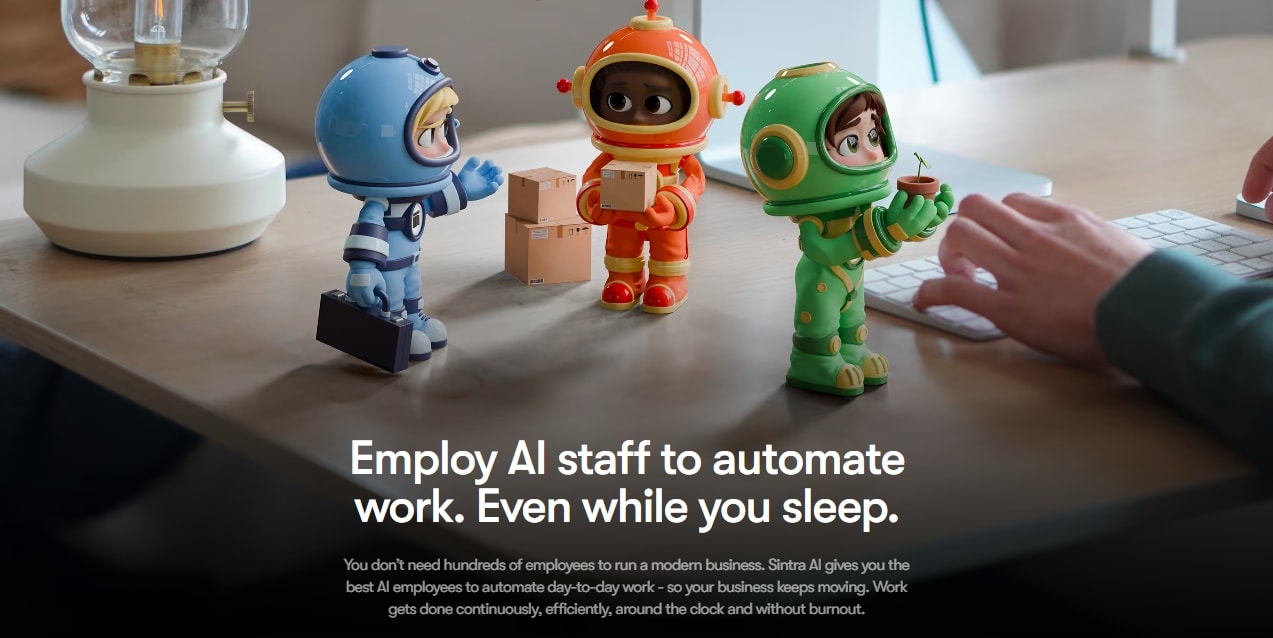 sintra ai landing page highlighting around the clock automation capabilities