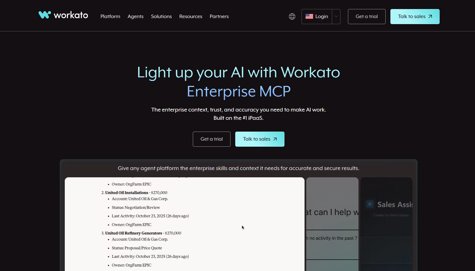 workato interface showing configuration options that provide ai agents with the context needed for accurate workflow execution.